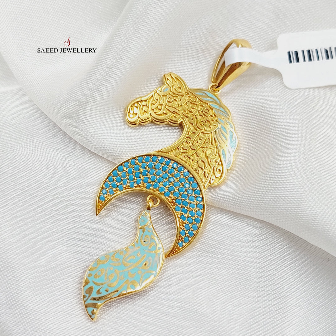 Enameled &amp;amp; Zirconed Horse Pendant Made Of 21K Yellow Gold  by Saeed Jewelry-28485