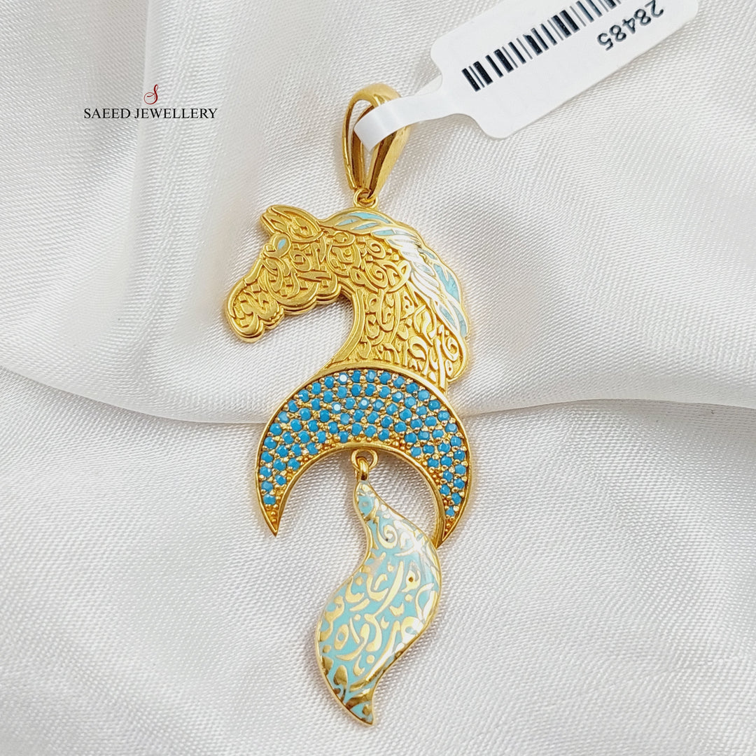 Enameled &amp;amp; Zirconed Horse Pendant Made Of 21K Yellow Gold  by Saeed Jewelry-28485