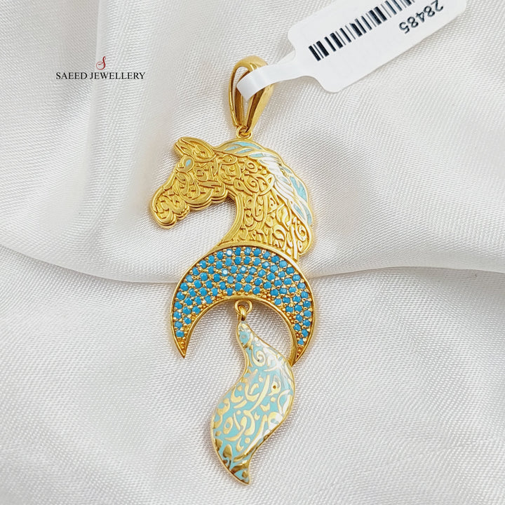 Enameled &amp;amp; Zirconed Horse Pendant Made Of 21K Yellow Gold  by Saeed Jewelry-28485
