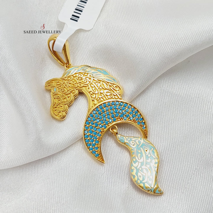 Enameled &amp;amp; Zirconed Horse Pendant Made Of 21K Yellow Gold  by Saeed Jewelry-28485