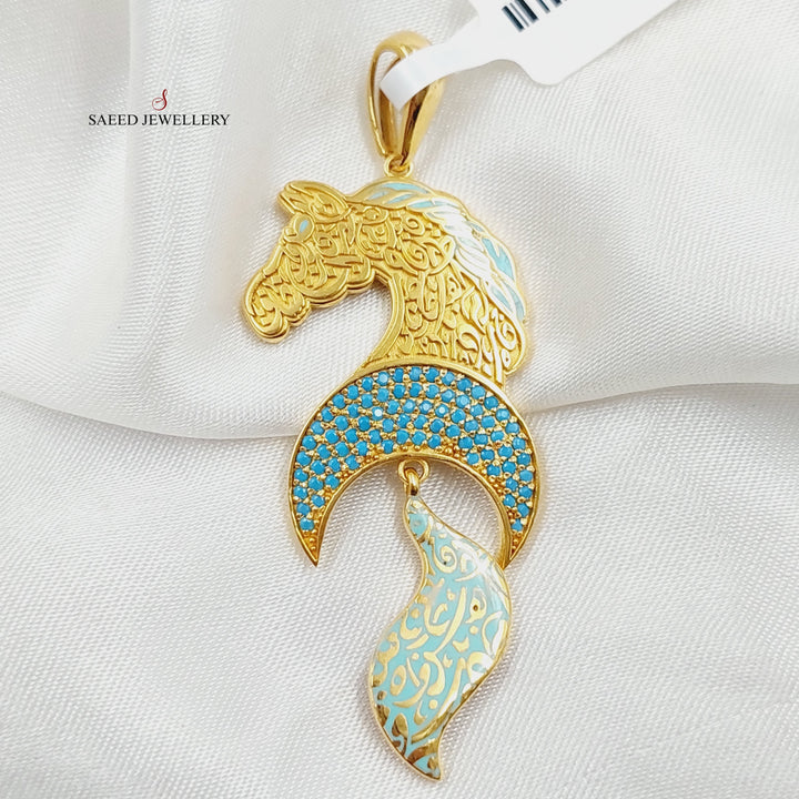 Enameled &amp;amp; Zirconed Horse Pendant Made Of 21K Yellow Gold  by Saeed Jewelry-28485