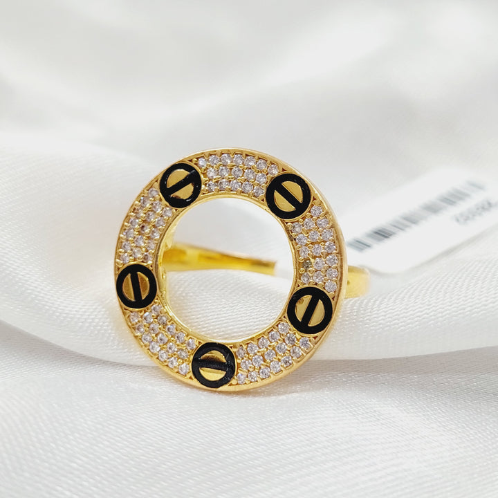 Enameled &amp;amp; Zirconed Rounded Ring Made Of 21K Yellow Gold by Saeed Jewelry-28532