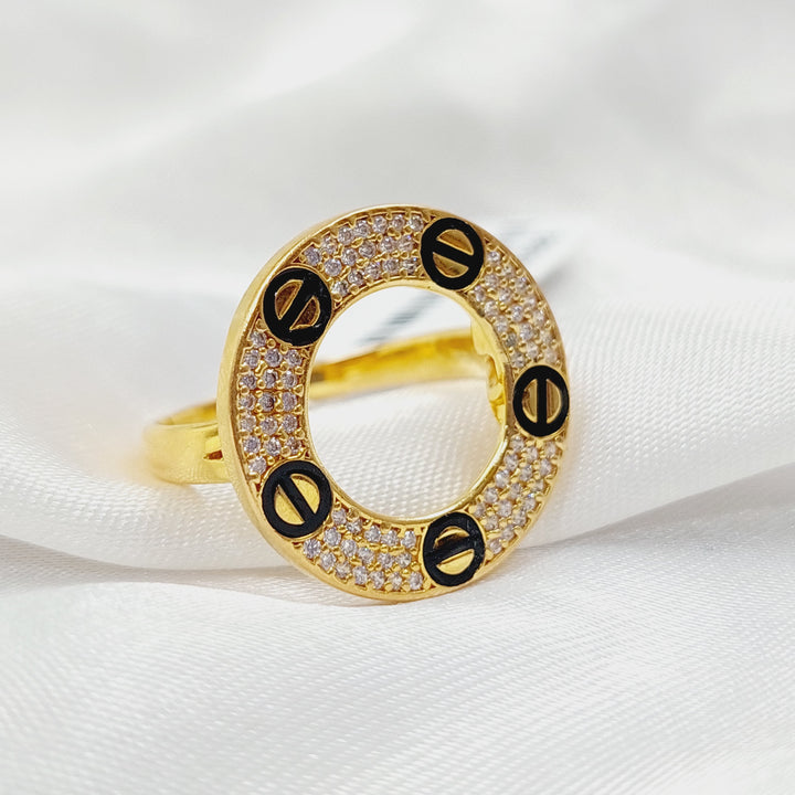 Enameled &amp;amp; Zirconed Rounded Ring Made Of 21K Yellow Gold by Saeed Jewelry-28532