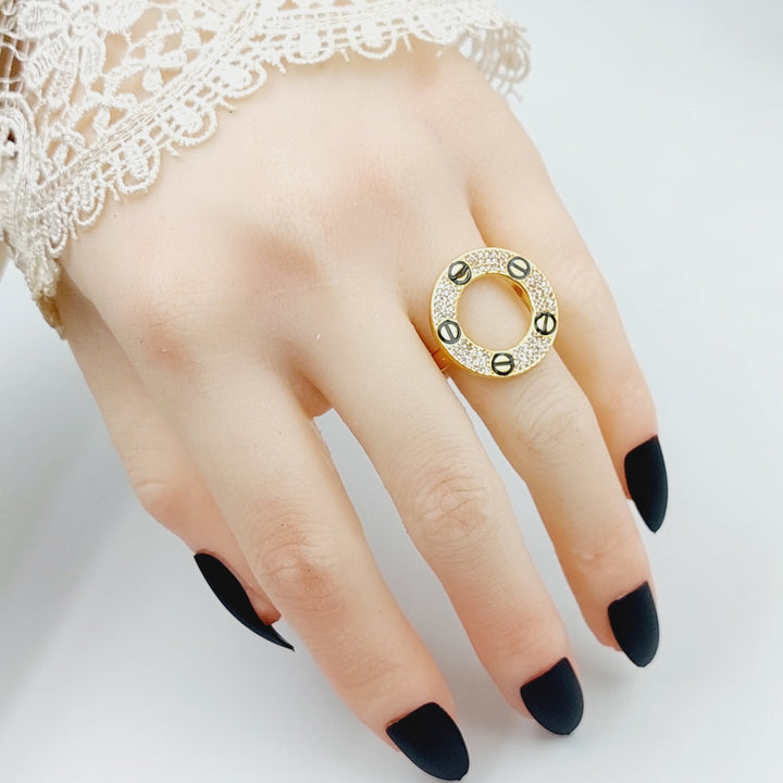 Enameled &amp;amp; Zirconed Rounded Ring Made Of 21K Yellow Gold by Saeed Jewelry-28532