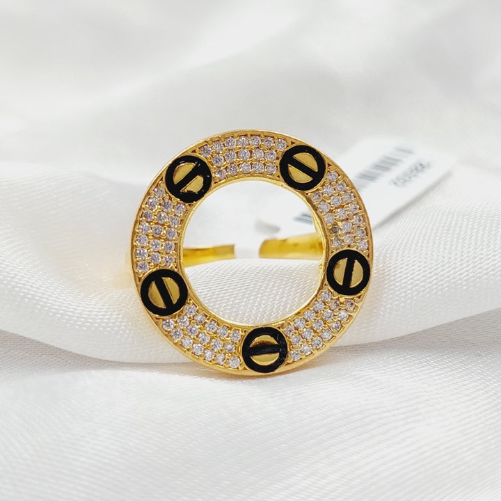 Enameled &amp;amp; Zirconed Rounded Ring Made Of 21K Yellow Gold by Saeed Jewelry-28532