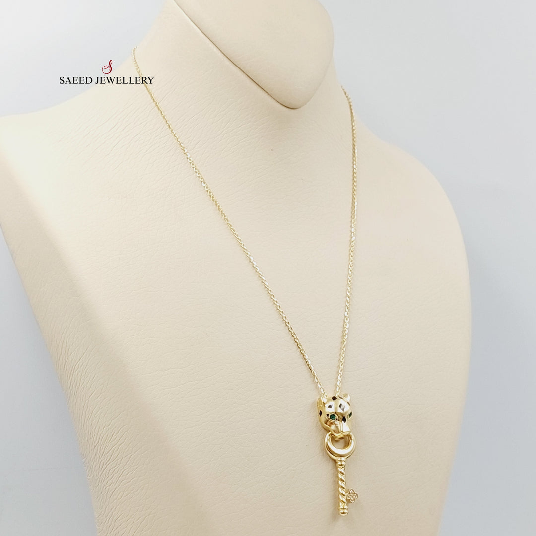 Enameled &amp; Zirconed Tiger Necklace Made Of 18K Yellow Gold by Saeed Jewelry-27749