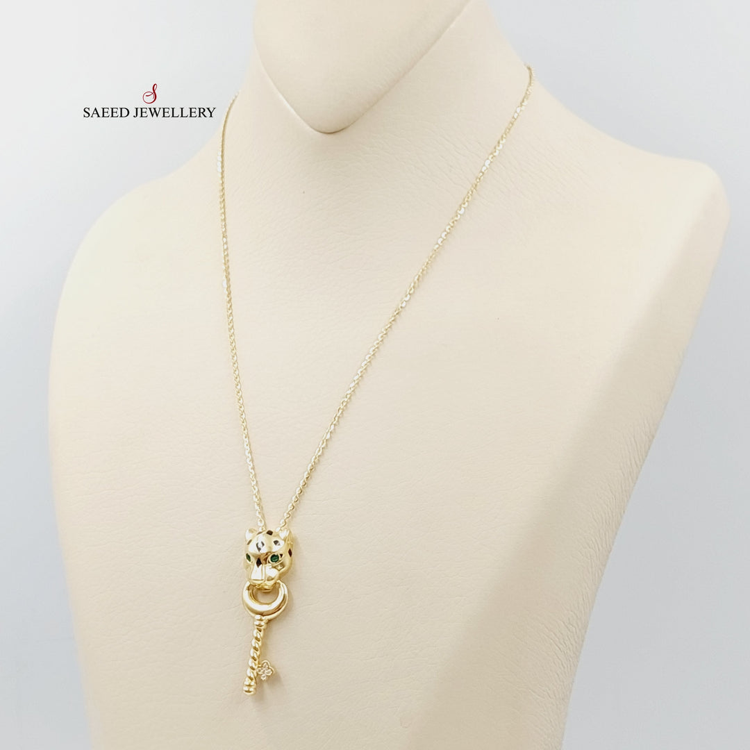 Enameled &amp; Zirconed Tiger Necklace Made Of 18K Yellow Gold by Saeed Jewelry-27749