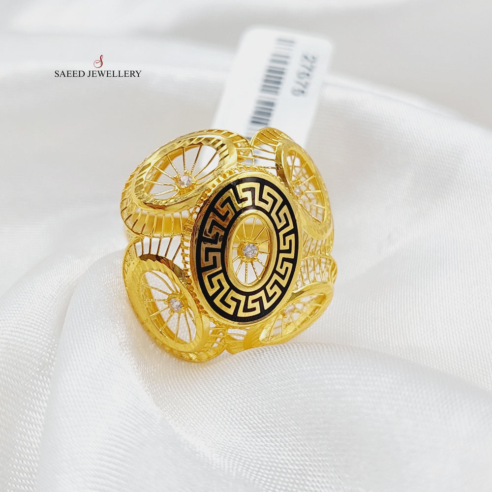 Enameled &amp; Zirconed Virna Ring Made Of 21K Yellow Gold by Saeed Jewelry-27575