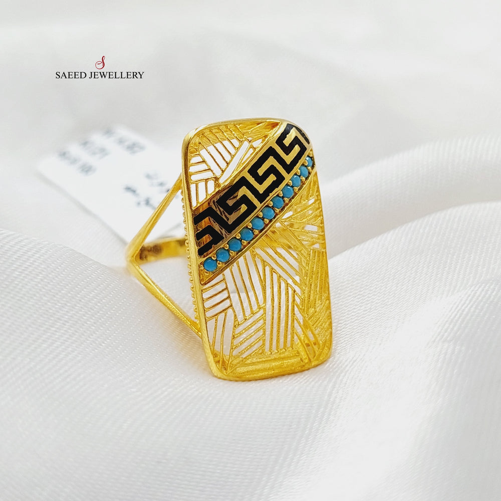 Enameled &amp; Zirconed Virna Ring Made Of 21K Yellow Gold by Saeed Jewelry-27649