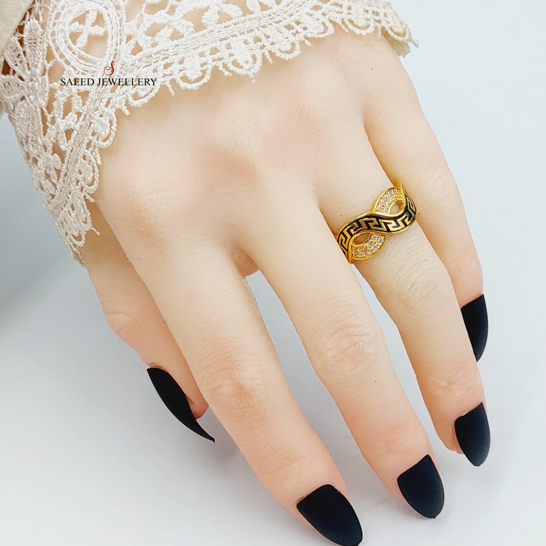 Enameled &amp;amp; Zirconed Virna Wedding Ring Made Of 21K Yellow Gold. by Saeed Jewelry-28394