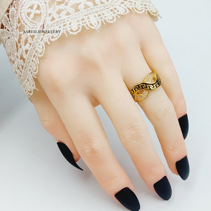 Enameled &amp;amp; Zirconed Virna Wedding Ring Made Of 21K Yellow Gold. by Saeed Jewelry-28394