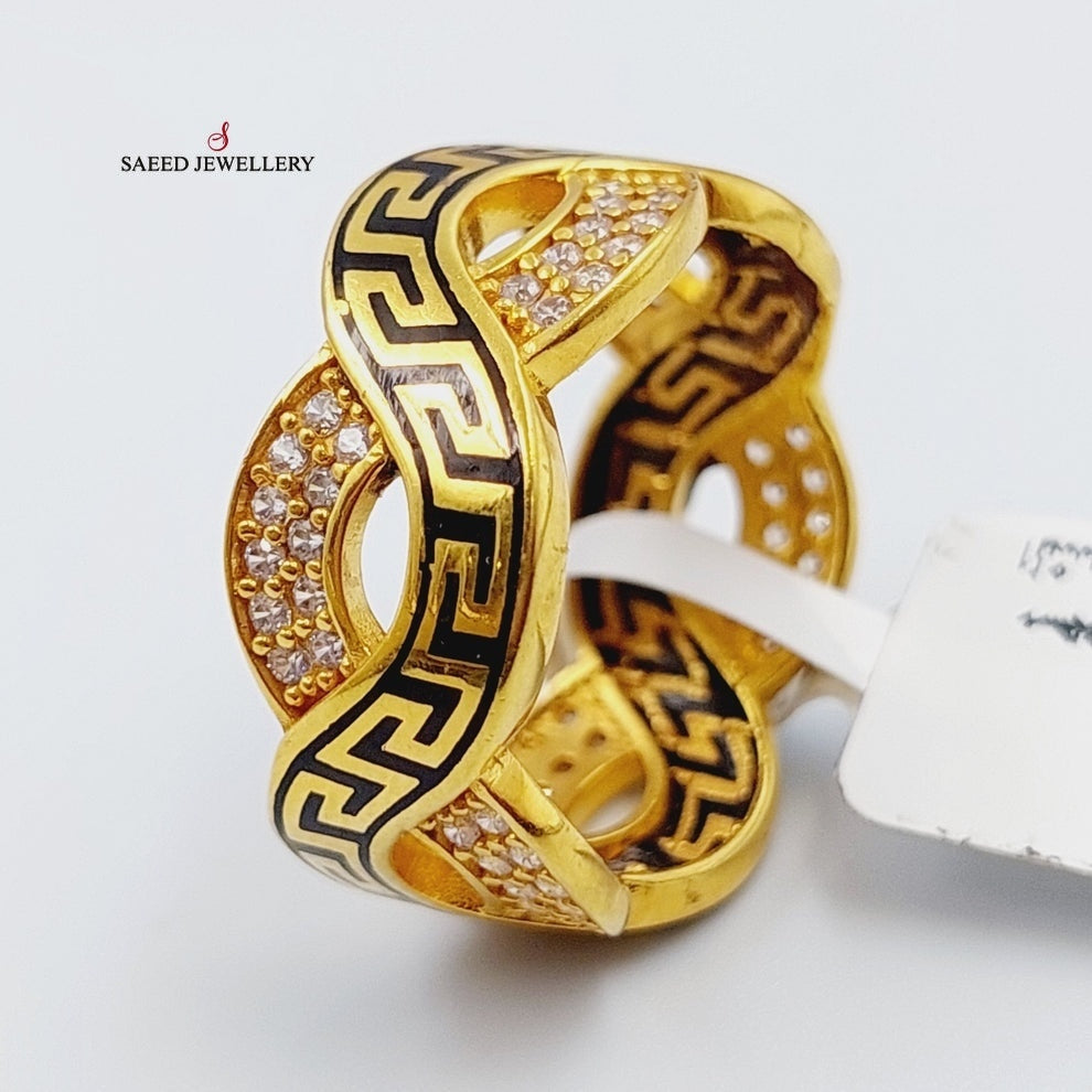 Enameled &amp;amp; Zirconed Virna Wedding Ring Made Of 21K Yellow Gold. by Saeed Jewelry-28394