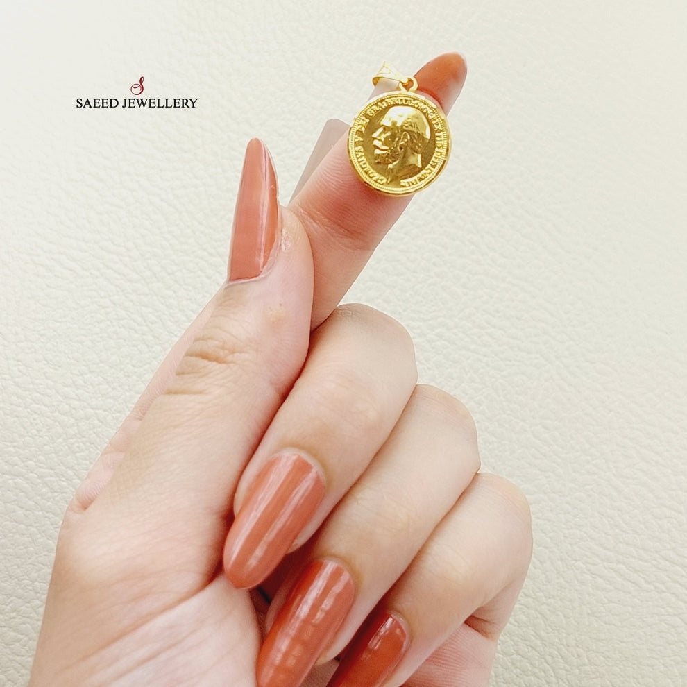 English Lira Pendant Made Of 21K Yellow Gold by Saeed Jewelry-28109