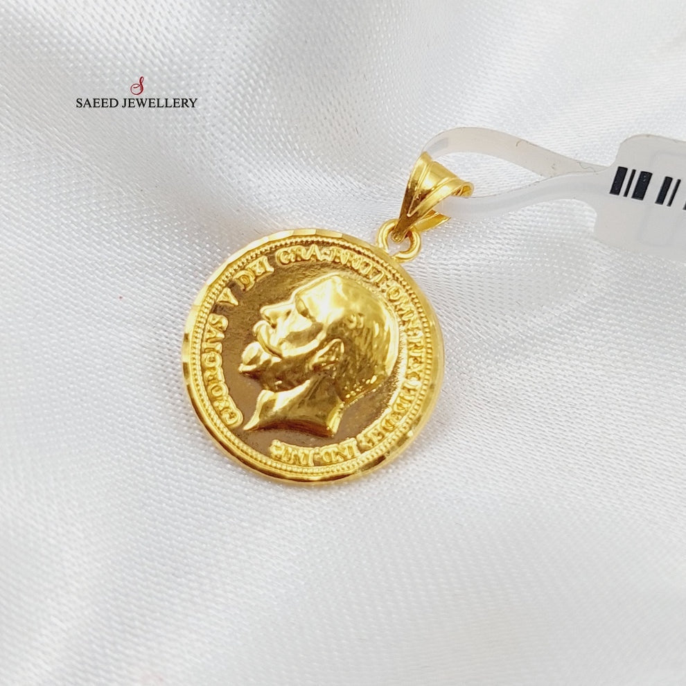 English Lira Pendant Made Of 21K Yellow Gold by Saeed Jewelry-28110