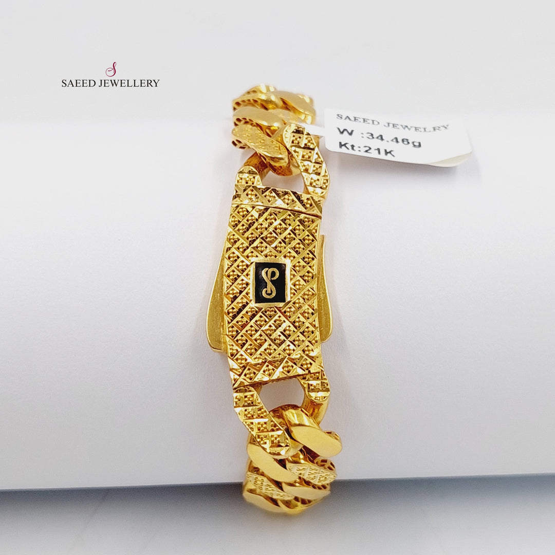 Engraved Cuban Links Bracelet  Made of 21K Yellow Gold by Saeed Jewelry-21k-bracelet-31180