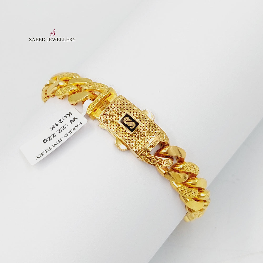 Engraved Cuban Links Bracelet  Made of 21K Yellow Gold by Saeed Jewelry-21k-bracelet-31181