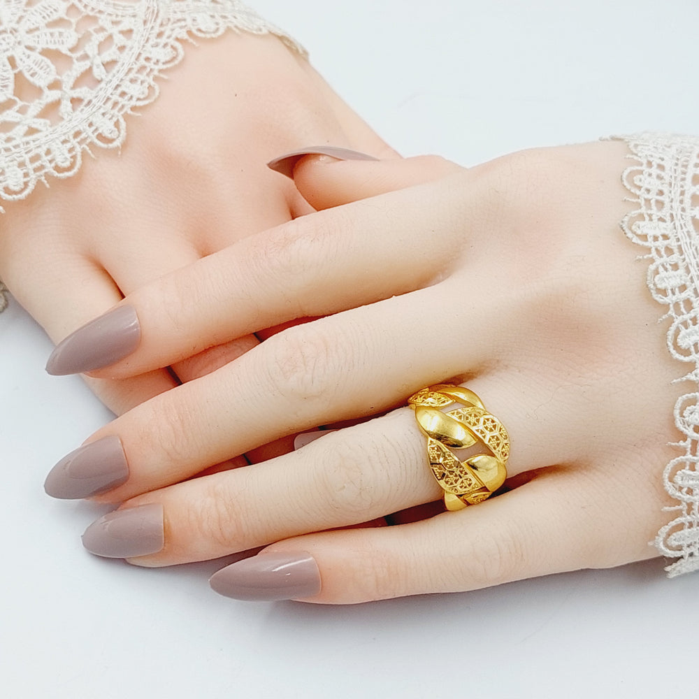 Engraved Cuban Links Ring  Made Of 21K Yellow Gold by Saeed Jewelry-29688