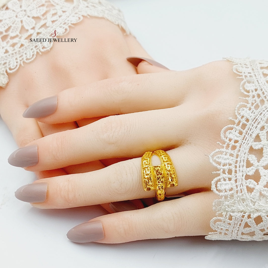 Engraved Hexa Ring  Made Of 21K Yellow Gold by Saeed Jewelry-29107