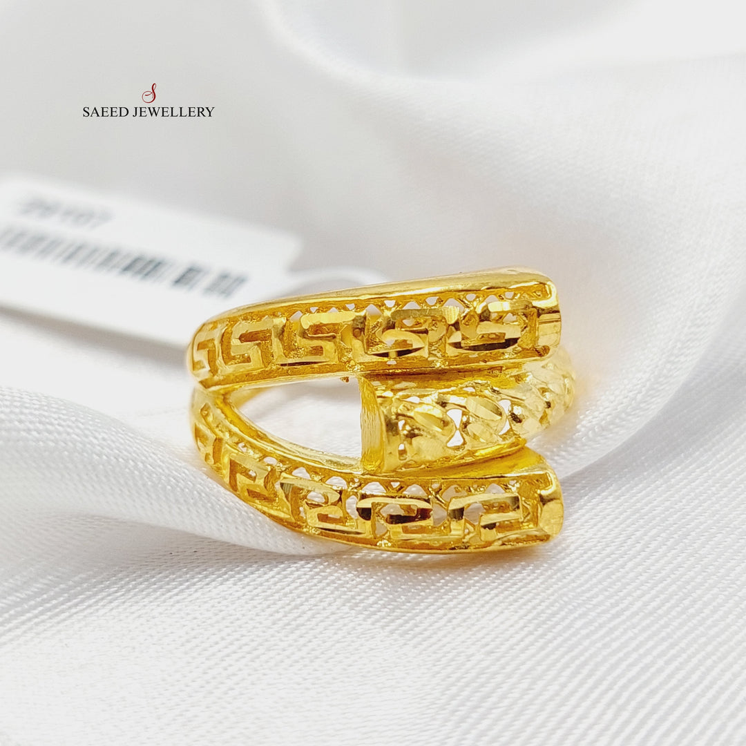 Engraved Hexa Ring  Made Of 21K Yellow Gold by Saeed Jewelry-29107