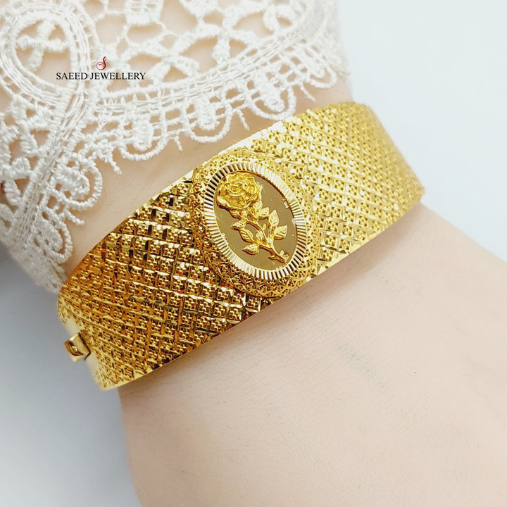 Engraved Ounce Bangle Bracelet  Made Of 21K Yellow Gold by Saeed Jewelry-29292