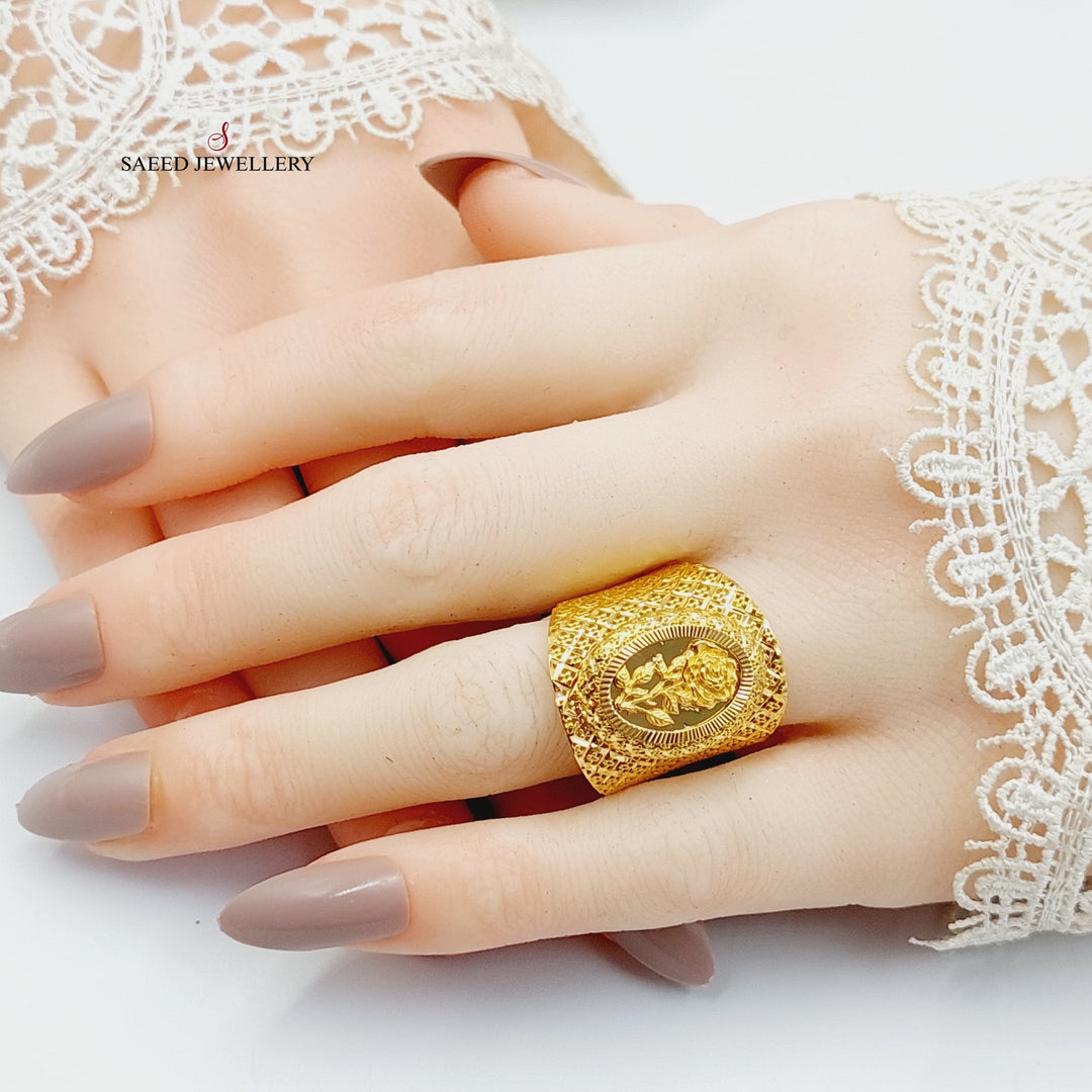 Engraved Ounce Ring  Made Of 21K Yellow Gold by Saeed Jewelry-29293