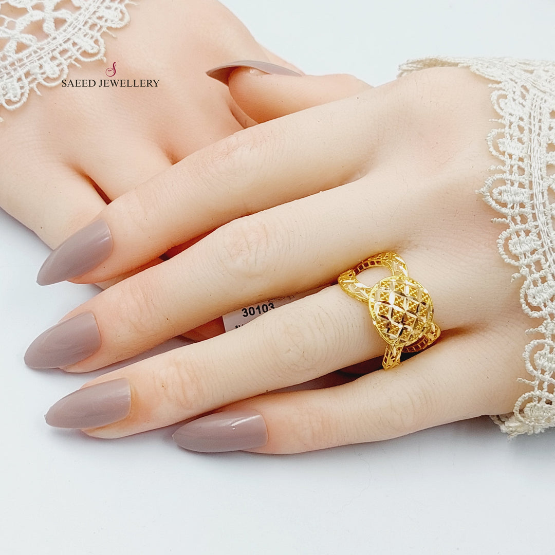 Engraved Ounce Ring  Made Of K Yellow Gold by Saeed Jewelry-30103