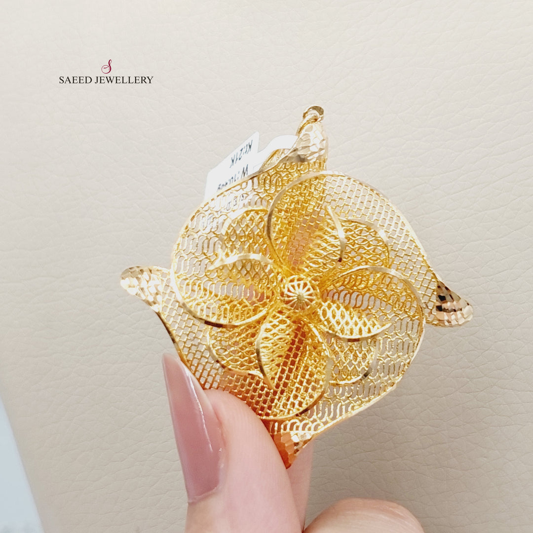 Engraved Rose Pendant  Made of 21K Yellow Gold by Saeed Jewelry-30946