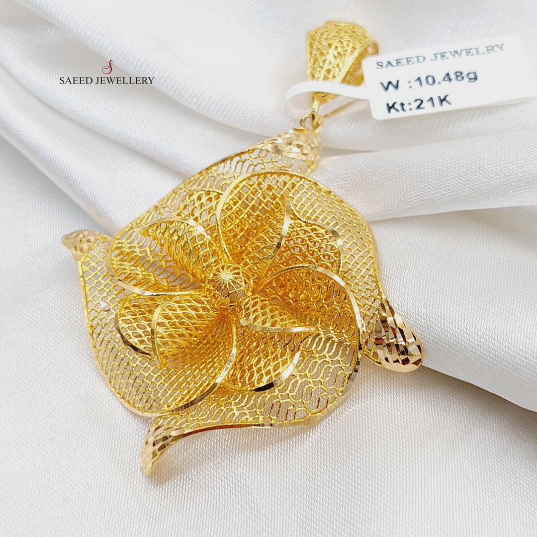 Engraved Rose Pendant  Made of 21K Yellow Gold by Saeed Jewelry-30946