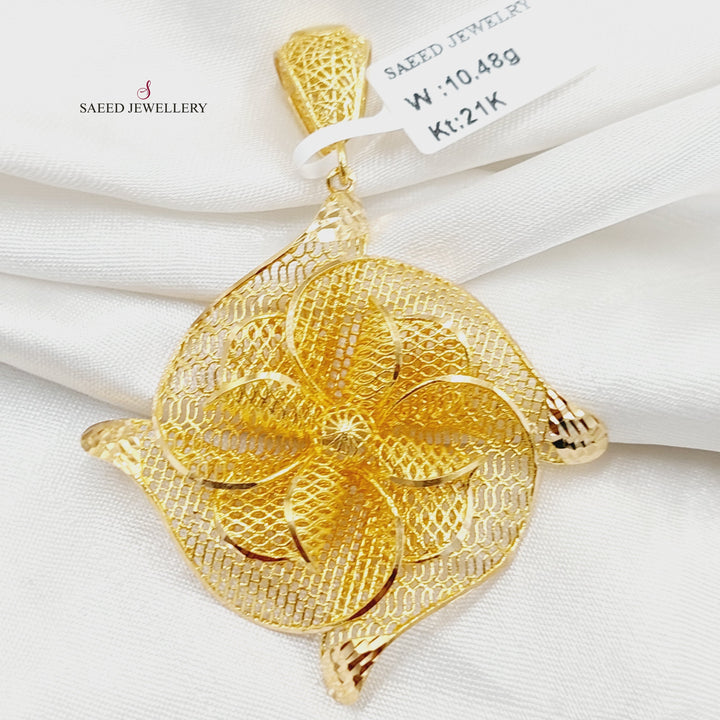 Engraved Rose Pendant  Made of 21K Yellow Gold by Saeed Jewelry-30946