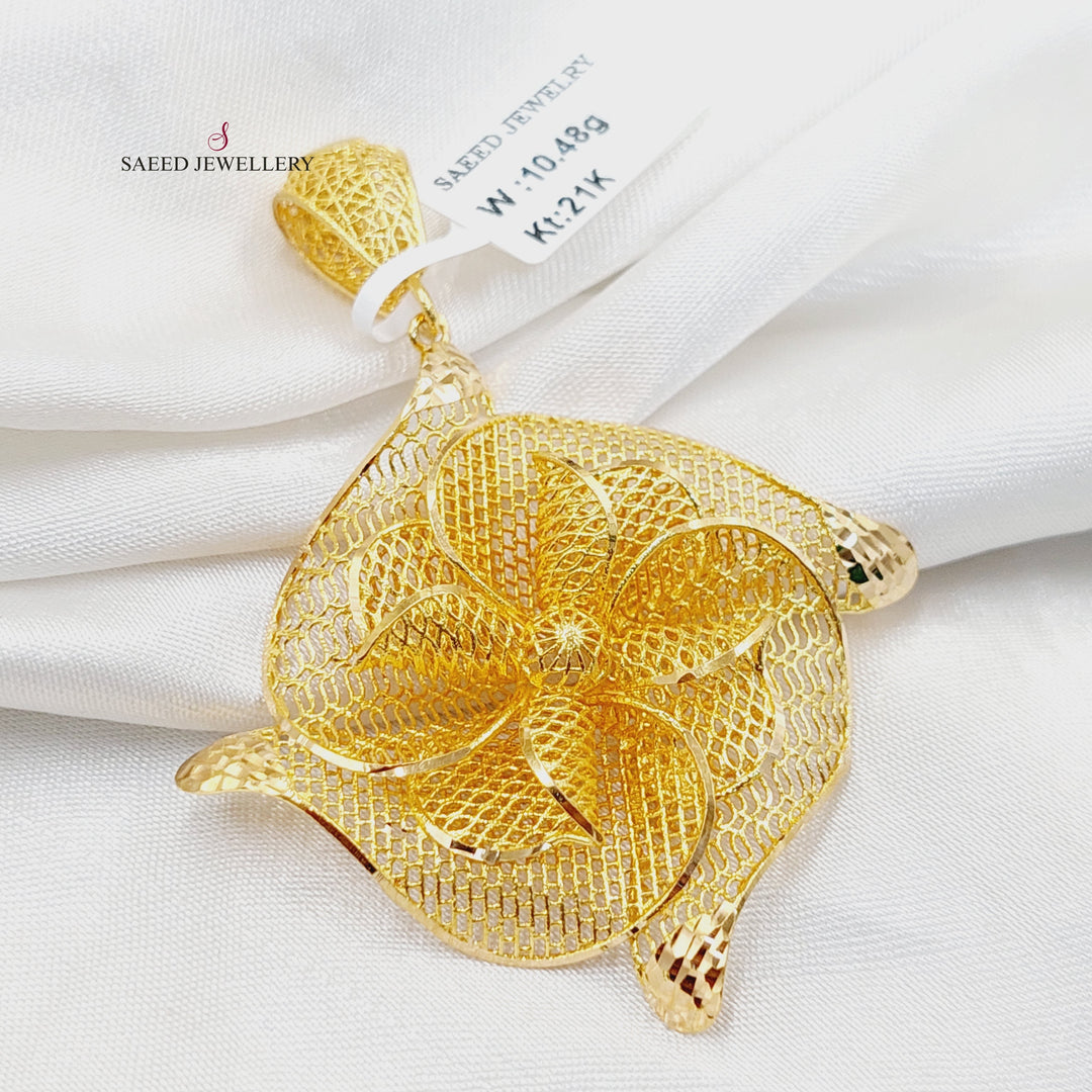 Engraved Rose Pendant  Made of 21K Yellow Gold by Saeed Jewelry-30946