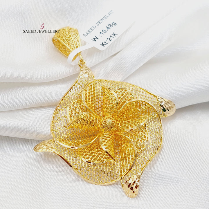 Engraved Rose Pendant  Made of 21K Yellow Gold by Saeed Jewelry-30946