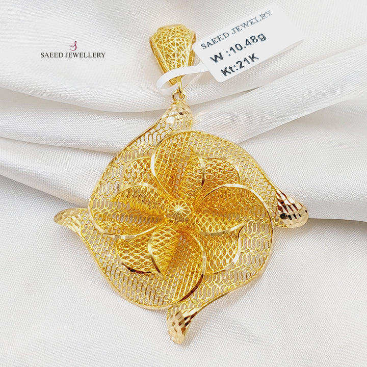 Engraved Rose Pendant  Made of 21K Yellow Gold by Saeed Jewelry-30946