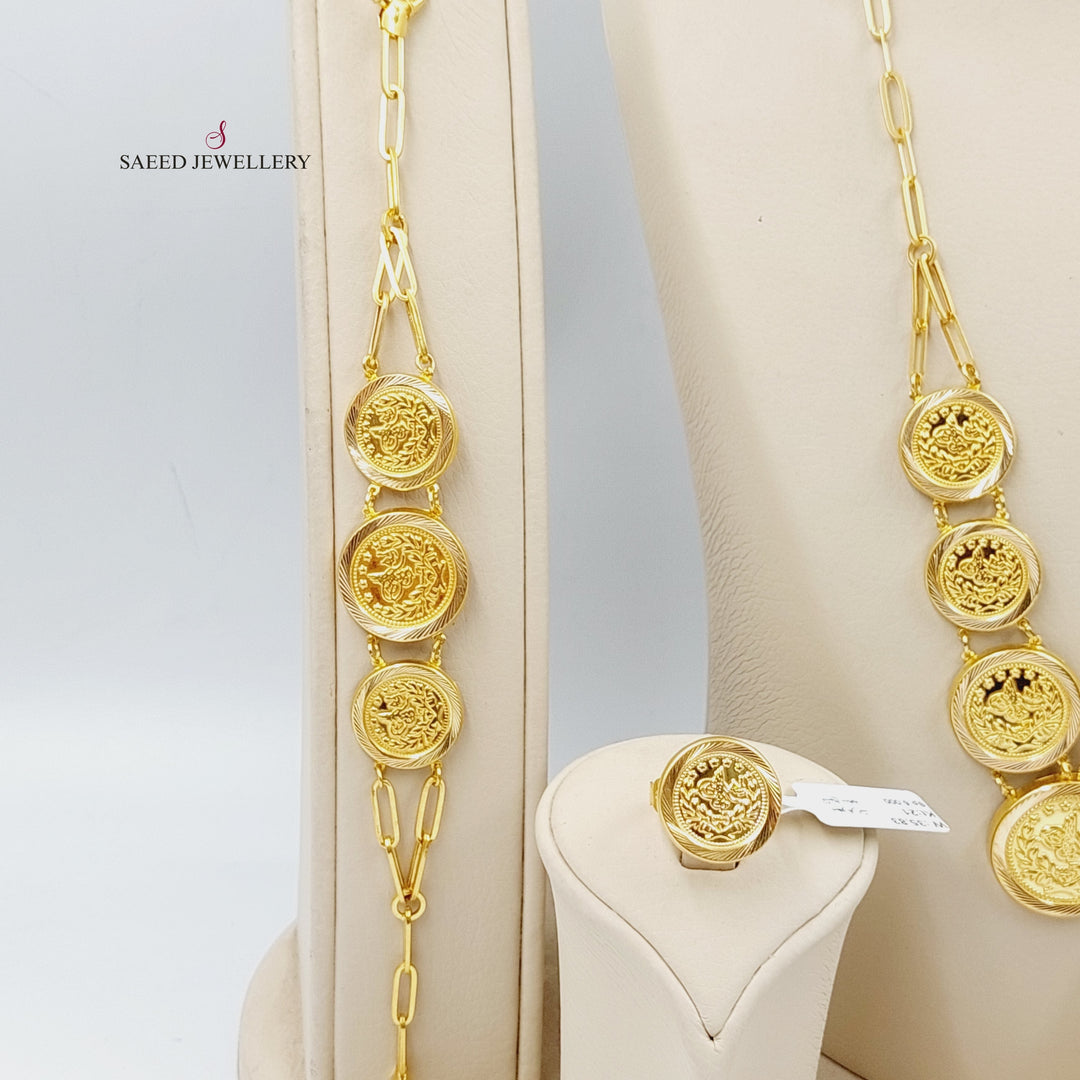 Hollow Rashadi Set  Made Of 21K Yellow Gold Ring Size: <strong> 19 JP/CN | 9.5 US/CA</strong><br>Bracelet Length: <strong> 21cm</strong><br><br> by Saeed Jewelry-29502