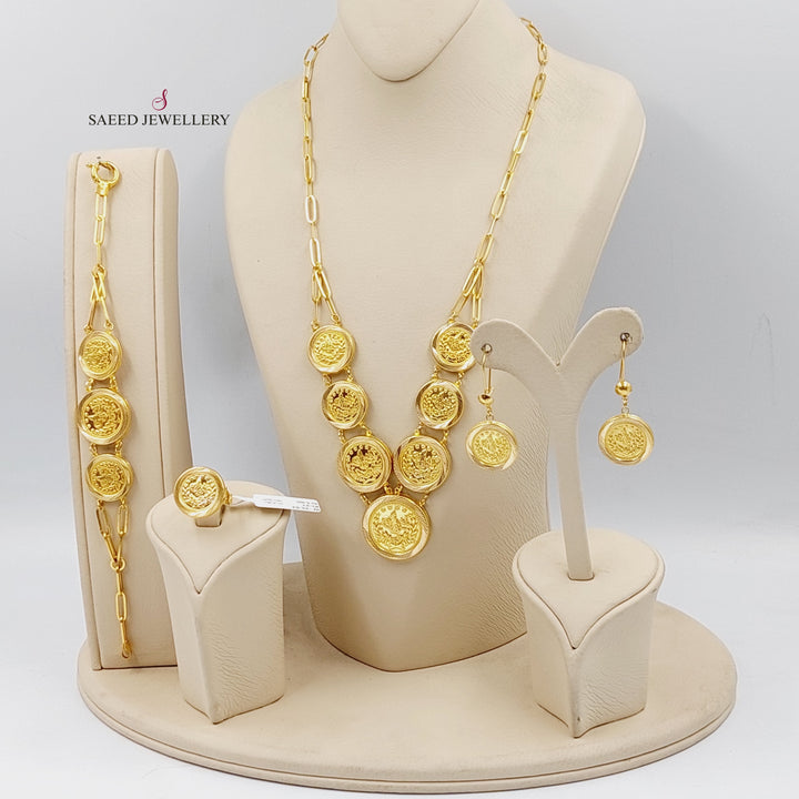 Hollow Rashadi Set  Made Of 21K Yellow Gold Ring Size: <strong> 19 JP/CN | 9.5 US/CA</strong><br>Bracelet Length: <strong> 21cm</strong><br><br> by Saeed Jewelry-29502