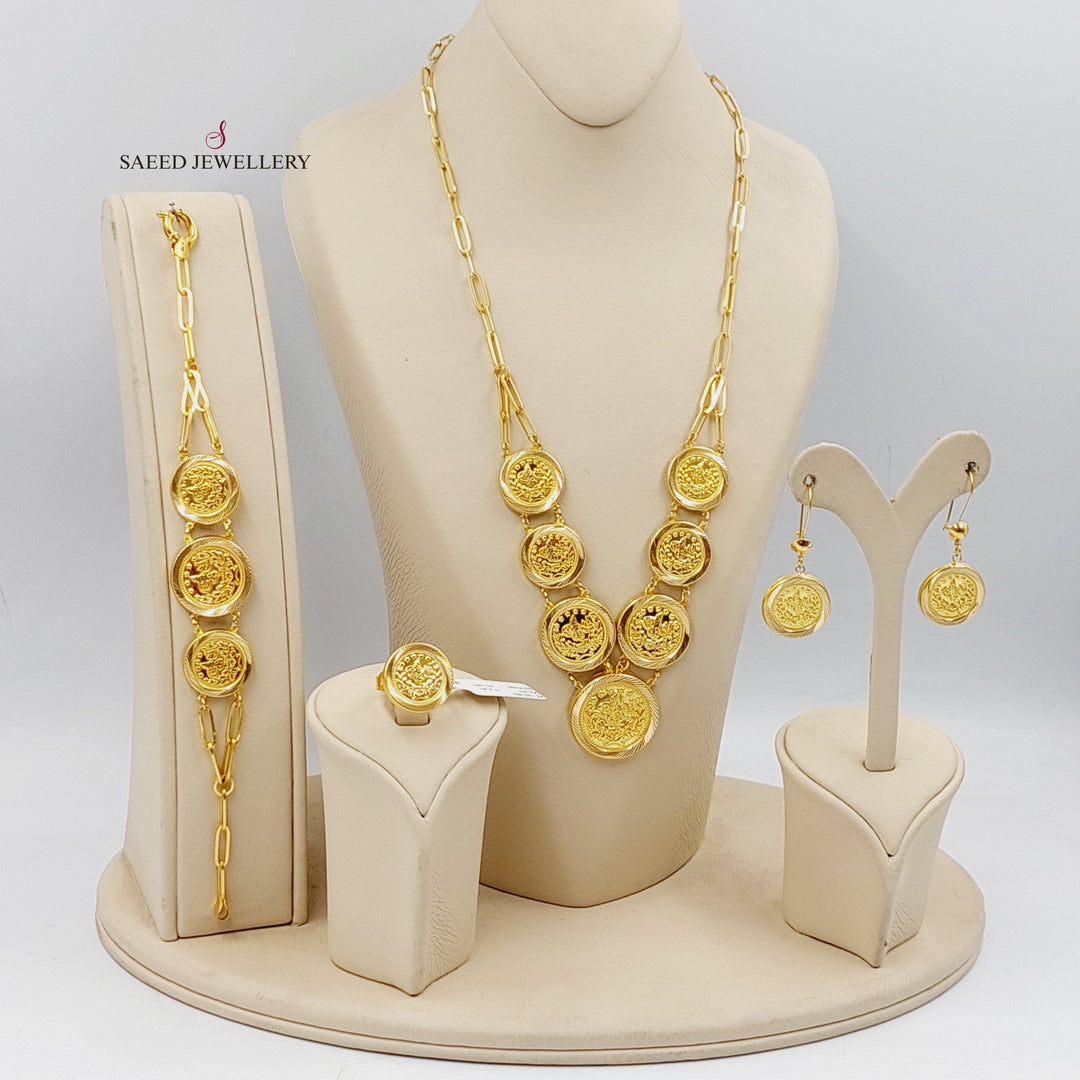 Hollow Rashadi Set  Made Of 21K Yellow Gold Ring Size: <strong> 19 JP/CN | 9.5 US/CA</strong><br>Bracelet Length: <strong> 21cm</strong><br><br> by Saeed Jewelry-29502
