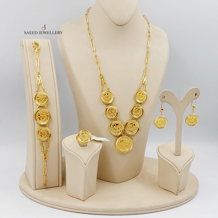 Hollow Rashadi Set  Made Of 21K Yellow Gold Ring Size: <strong> 19 JP/CN | 9.5 US/CA</strong><br>Bracelet Length: <strong> 21cm</strong><br><br> by Saeed Jewelry-29502