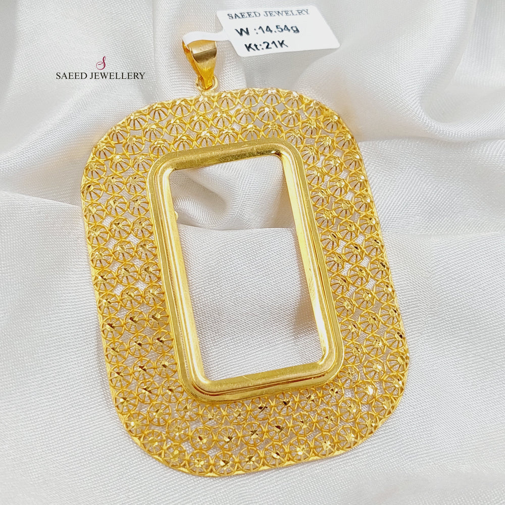 Ounce Frame Pendant  Made of 21K Yellow Gold by Saeed Jewelry-21k-frame-pendant-31206