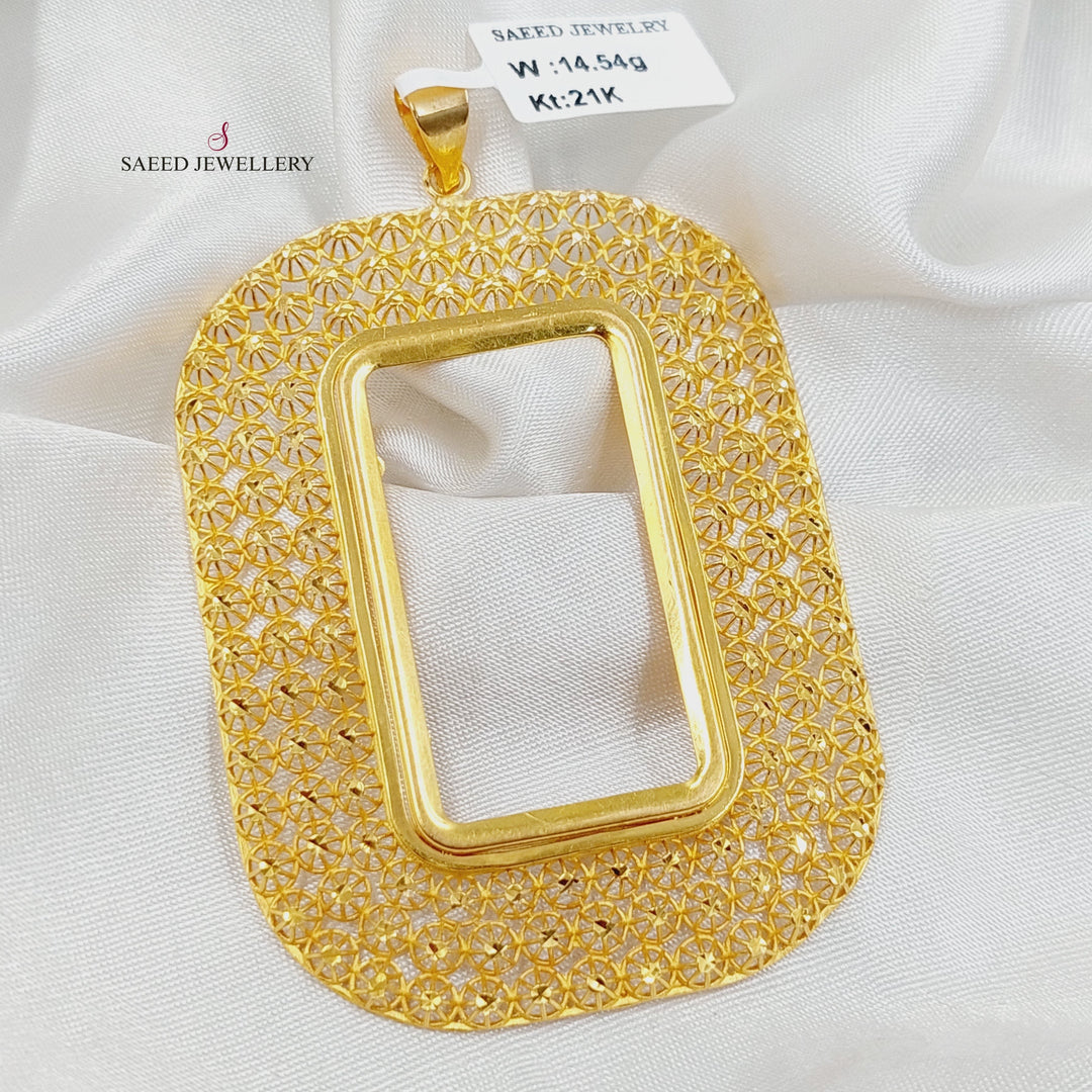 Ounce Frame Pendant  Made of 21K Yellow Gold by Saeed Jewelry-21k-frame-pendant-31206