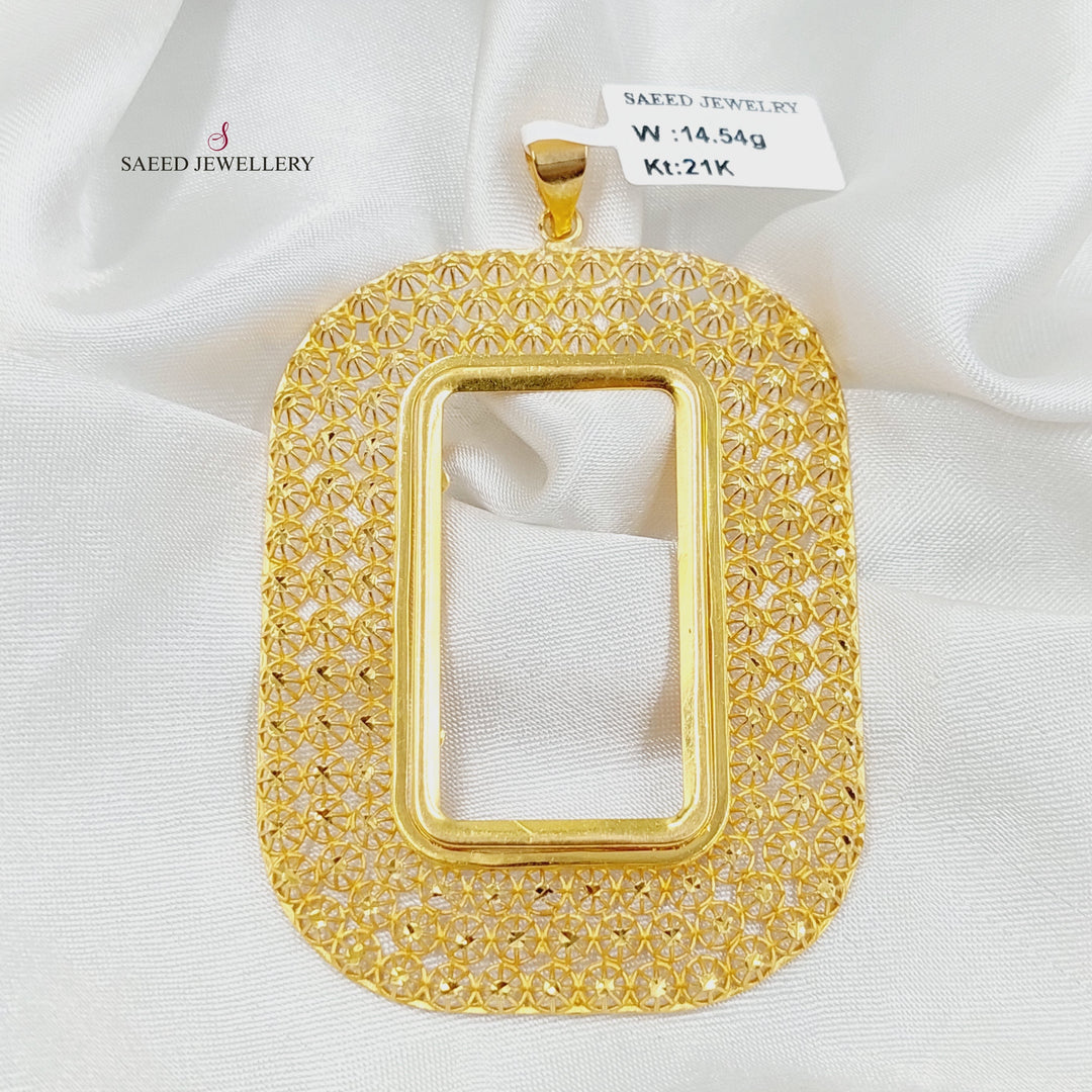 Ounce Frame Pendant  Made of 21K Yellow Gold by Saeed Jewelry-21k-frame-pendant-31206