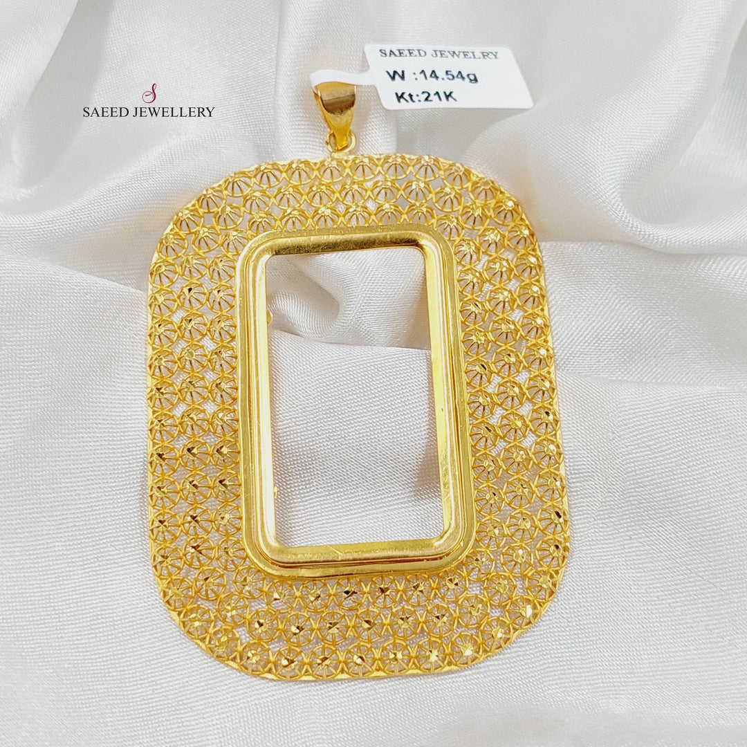 Ounce Frame Pendant  Made of 21K Yellow Gold by Saeed Jewelry-21k-frame-pendant-31206