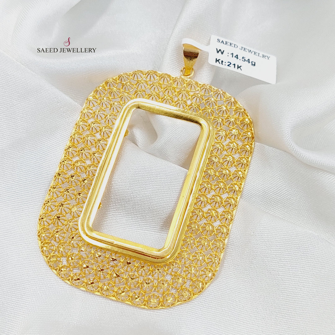 Ounce Frame Pendant  Made of 21K Yellow Gold by Saeed Jewelry-21k-frame-pendant-31206