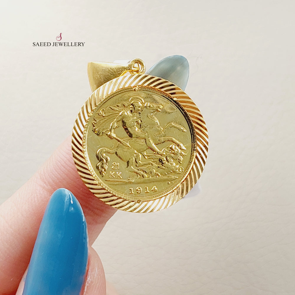 Print English Lira Pendant  Made Of 21K Yellow Gold by Saeed Jewelry-29991