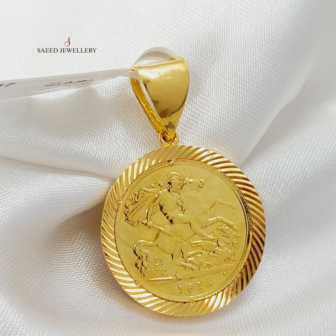 Print English Lira Pendant  Made Of 21K Yellow Gold by Saeed Jewelry-29991