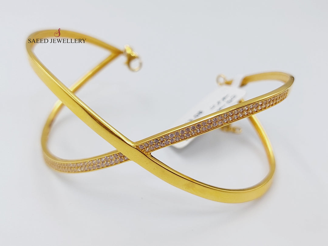 X Style Zircon Studded Bangle Bracelet Made Of 21K Yellow Gold by Saeed Jewelry-اسوارة-اكس-محجر-مستورد