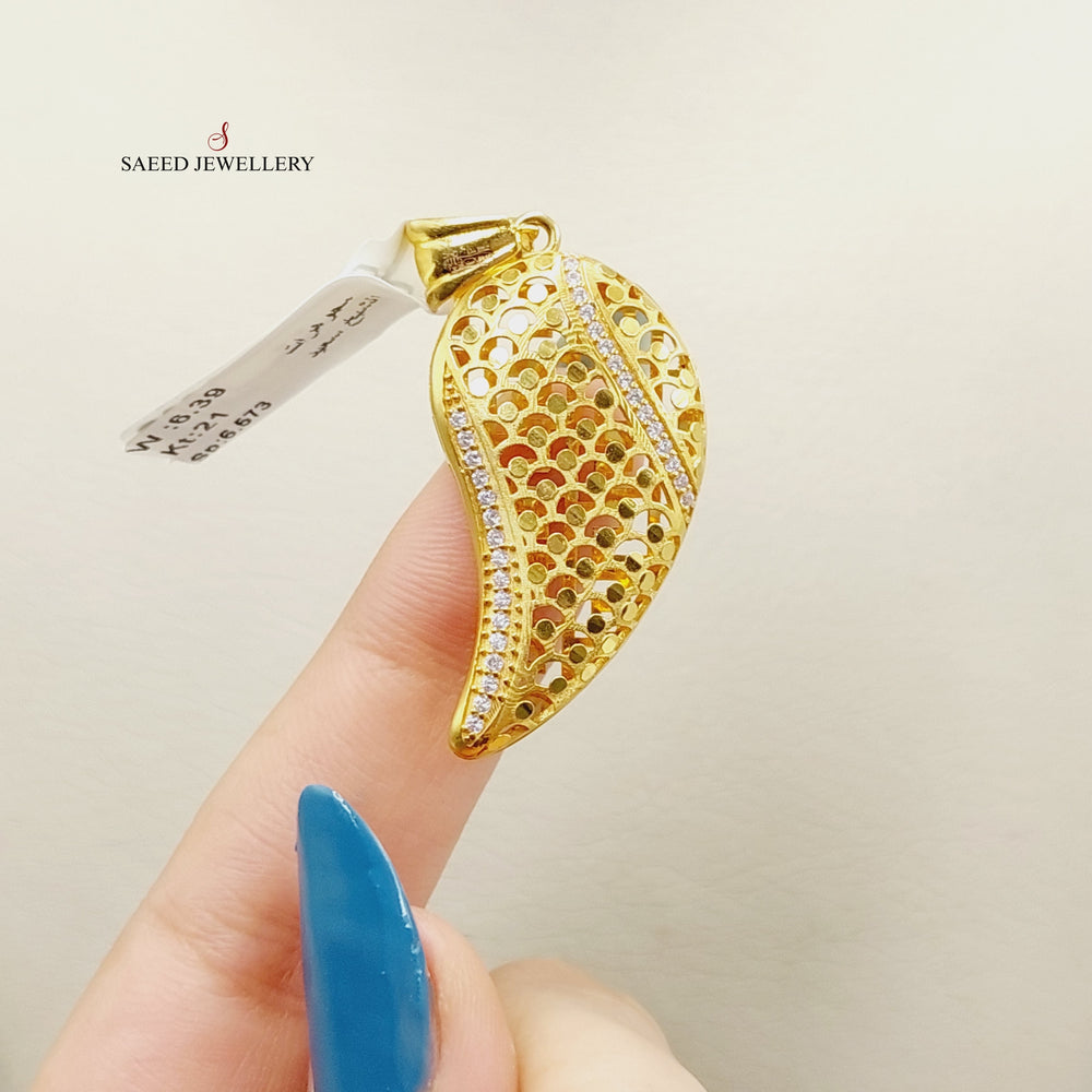 Zircon Studded Almond Pendant  Made Of 21K Yellow Gold by Saeed Jewelry-28985