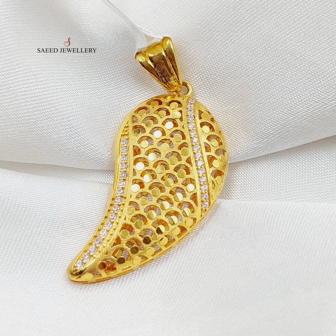 Zircon Studded Almond Pendant  Made Of 21K Yellow Gold by Saeed Jewelry-28985