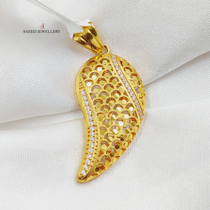 Zircon Studded Almond Pendant  Made Of 21K Yellow Gold by Saeed Jewelry-28985