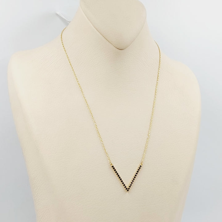 Zircon Studded Arrow Necklace  Made Of 18K Yellow Gold by Saeed Jewelry-30513