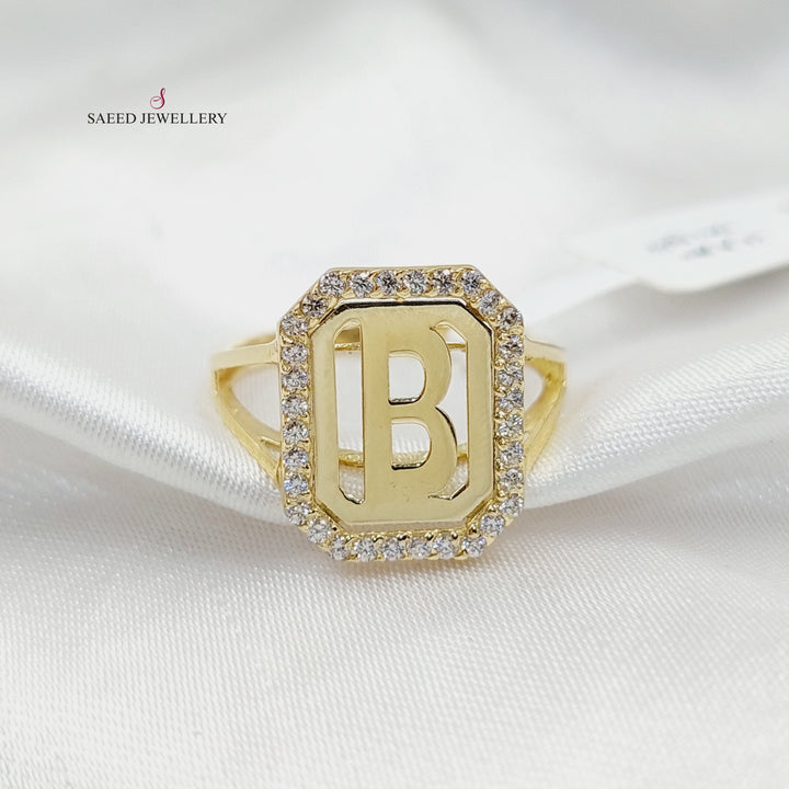 Zircon Studded B Letter Ring  Made Of 18K Yellow Gold by Saeed Jewelry-29876