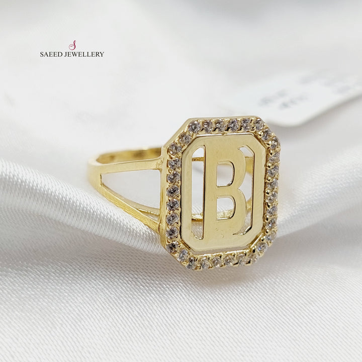 Zircon Studded B Letter Ring  Made Of 18K Yellow Gold by Saeed Jewelry-29876